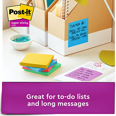 Post-it Super Sticky Lined Notes - Playful Primaries Color Collection (MMM6756SSAN)