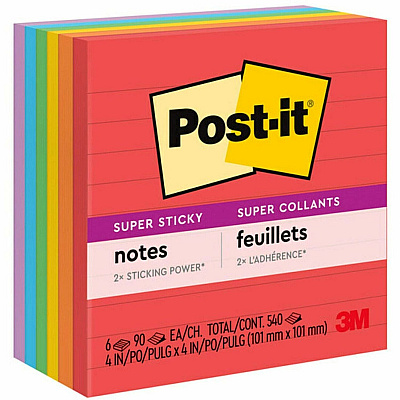 Post-it Super Sticky Lined Notes - Playful Primaries Color Collection (MMM6756SSAN)