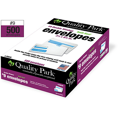 Quality Park No. 9 Double Window Security Tint Envelopes with Redi-Seal Self-Seal (QUA24529)