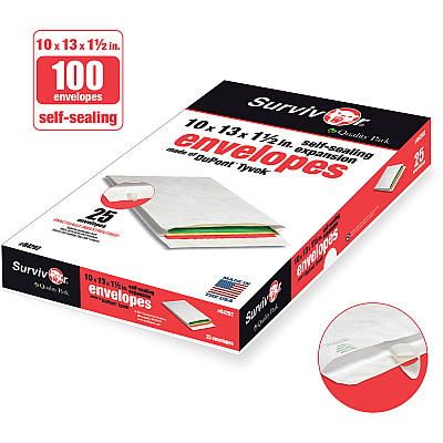 Survivor 10 x 13 x 1-1/2 DuPont Tyvek Expansion Mailers with Self-Seal Closure (QUAR4202)