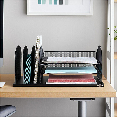 Safco Onyx 3 Tray/3 Upright Section Desk Organizer (SAF3254BL)