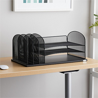 Safco Onyx 3 Tray/3 Upright Section Desk Organizer (SAF3254BL)