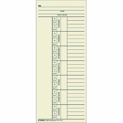 TOPS 2-Sided Weekly Time Cards (TOP1260)