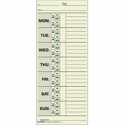 TOPS Monday-Sunday Time Cards (TOP1291)