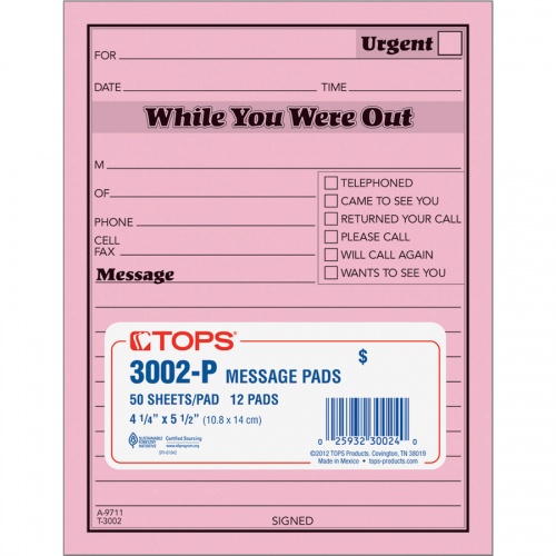 TOPS While You Were Out Message Pads (3002P)