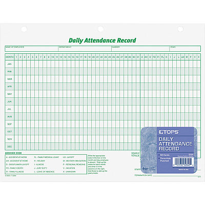 TOPS Daily Employee Attendance Record Form (TOP3284)