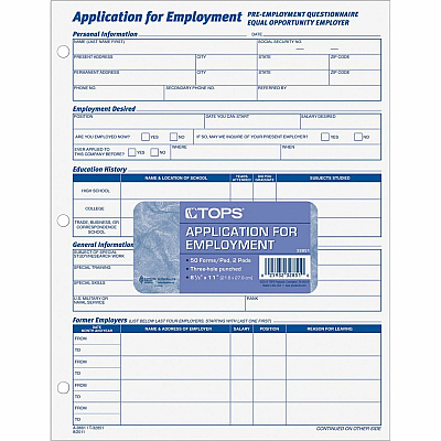 TOPS Employment Application Forms (TOP32851)