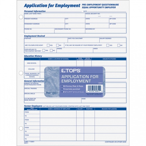 TOPS Employment Application Forms (32851)