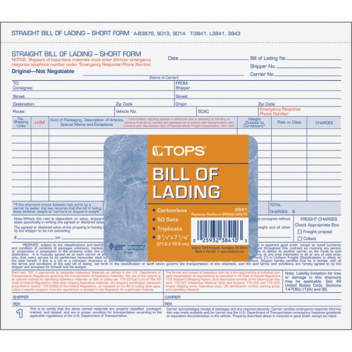 TOPS Bills of Lading Snap-Off Sets (3841)