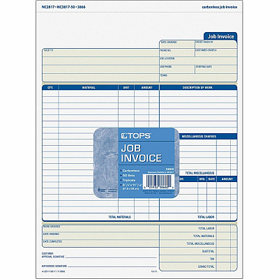 TOPS Three-part Carbonless Job Invoice Forms (TOP3866)