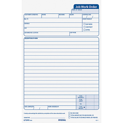 TOPS Carbonless 3-Part Job Work Order Forms (TOP3868)