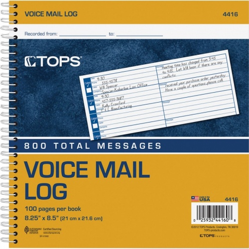 TOPS Spiral Bound Voice Message Log Book (4416)