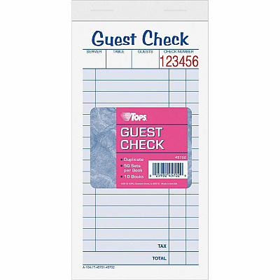 TOPS 2-part Carbonless Guest Check Books (TOP45702)