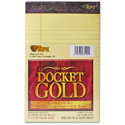 TOPS Docket Gold Jr. Legal Ruled Canary Legal Pads - Jr.Legal (TOP63900)