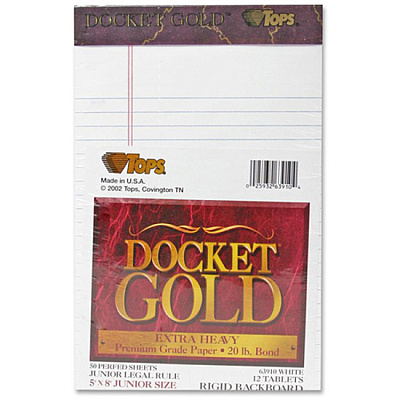 TOPS Docket Gold Jr. Legal Ruled White Legal Pads - Jr.Legal (TOP63910)
