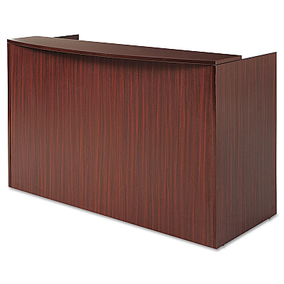 Alera Valencia Series Reception Desk with Transaction Counter, 71" x 35.5" x 29.5" to 42.5", Mahogany (ALEVA327236MY)