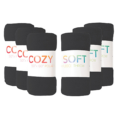 Cozy Soft Polar Fleece Throw 50x60 Black (case Of 24) (FLC-PLR-5060-6PK-BK)