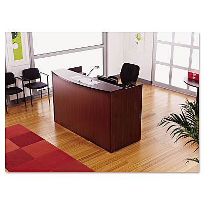 Alera Valencia Series Reception Desk with Transaction Counter, 71" x 35.5" x 29.5" to 42.5", Mahogany (ALEVA327236MY)