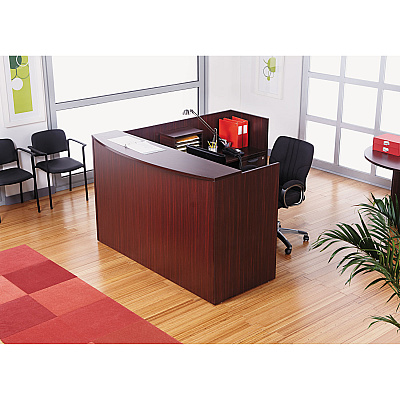 Alera Valencia Series Reception Desk with Transaction Counter, 71" x 35.5" x 29.5" to 42.5", Mahogany (ALEVA327236MY)