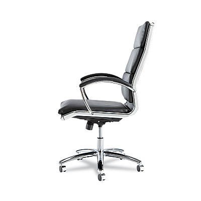 Alera Neratoli High-Back Slim Profile Chair, Faux Leather, 275 lb Cap, 17.32" to 21.25" Seat Height, Black Seat/Back, Chrome (ALENR4119)