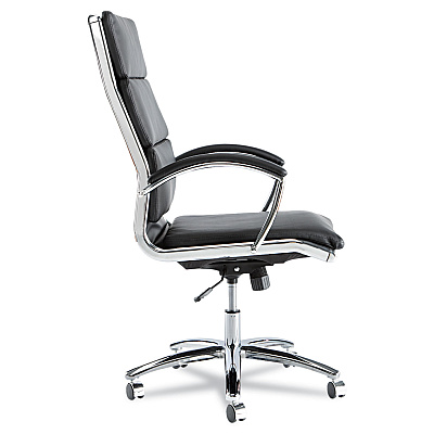 Alera Neratoli High-Back Slim Profile Chair, Faux Leather, 275 lb Cap, 17.32" to 21.25" Seat Height, Black Seat/Back, Chrome (ALENR4119)