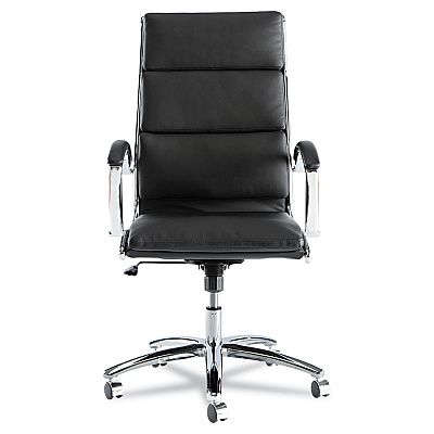 Alera Neratoli High-Back Slim Profile Chair, Faux Leather, 275 lb Cap, 17.32" to 21.25" Seat Height, Black Seat/Back, Chrome (ALENR4119)