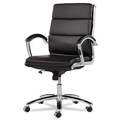 Alera Neratoli Mid-Back Slim Profile Chair, Faux Leather, Supports Up to 275 lb, Black Seat/Back, Chrome Base (ALENR4219)