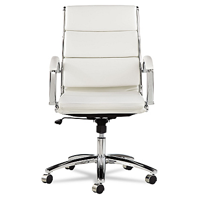 Alera Neratoli Mid-Back Slim Profile Chair, Faux Leather, Up to 275 lb, 18.3" to 21.85" Seat Height, White Seat/Back, Chrome (ALENR4206)
