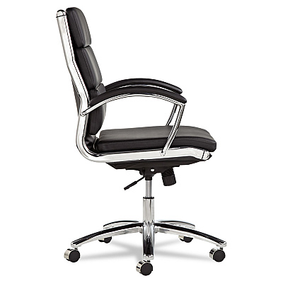 Alera Neratoli Mid-Back Slim Profile Chair, Faux Leather, Supports Up to 275 lb, Black Seat/Back, Chrome Base (ALENR4219)