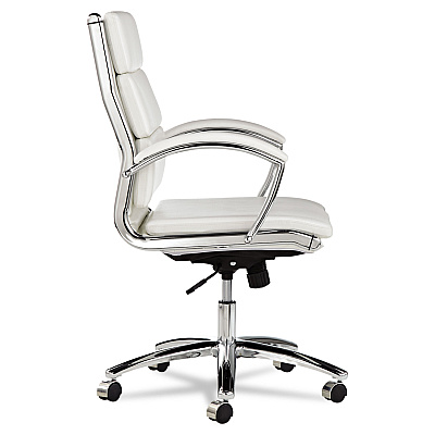 Alera Neratoli Mid-Back Slim Profile Chair, Faux Leather, Up to 275 lb, 18.3" to 21.85" Seat Height, White Seat/Back, Chrome (ALENR4206)
