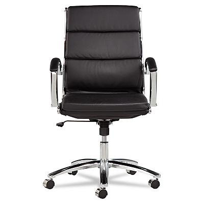Alera Neratoli Mid-Back Slim Profile Chair, Faux Leather, Supports Up to 275 lb, Black Seat/Back, Chrome Base (ALENR4219)
