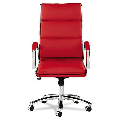 Alera Neratoli High-Back Slim Profile Chair, Faux Leather, Up to 275 lb, 17.32" to 21.25" Seat Height, Red Seat/Back, Chrome (ALENR4139)