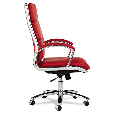 Alera Neratoli High-Back Slim Profile Chair, Faux Leather, Up to 275 lb, 17.32" to 21.25" Seat Height, Red Seat/Back, Chrome (ALENR4139)