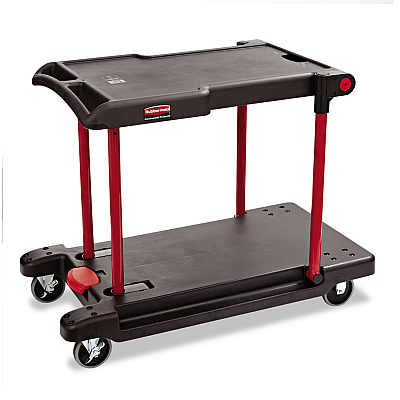 Rubbermaid Commercial Convertible Utility Cart, Plastic, 2 Shelves, 400 lb Capacity, 23.88" x 45.13" x 34.38", Black (RCP430000BK)