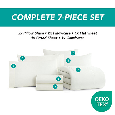 Family Essentials Bed In Bag 7pc - Queen - White, Case Of 6 (BIAB-FQ-WH)