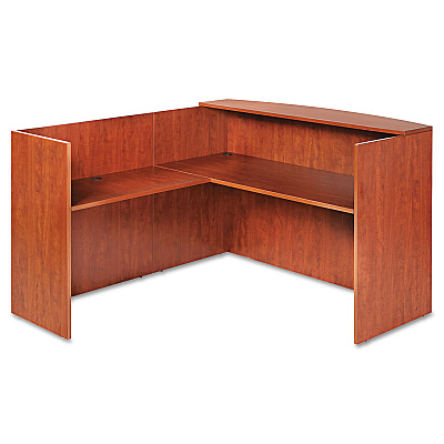 Alera Valencia Series Reception Desk with Transaction Counter, 71" x 35.5" x 29.5" to 42.5", Medium Cherry (ALEVA327236MC)