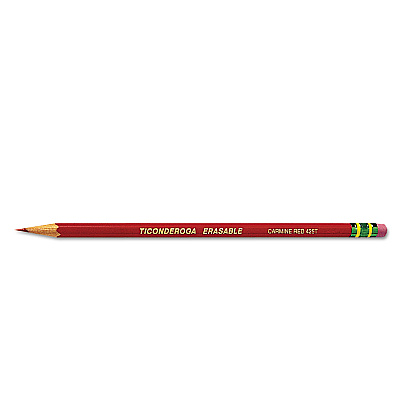 Ticonderoga Erasable Colored Pencils, 2.6 mm, 2B, Carmine Red Lead, Carmine Red Barrel, Dozen (DIX14259)
