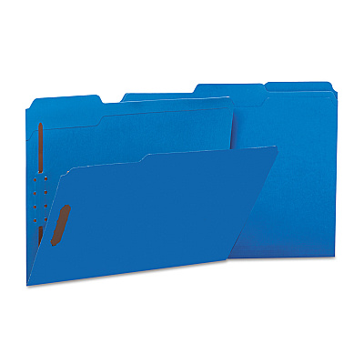 Universal Deluxe Reinforced Top Tab Fastener Folders, 0.75" Expansion, 2 Fasteners, Letter Size, Blue Exterior, 50/Box (UNV13521)
