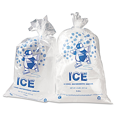 Inteplast Group Ice Bags with Twist-Ties, Ice: Penguin Icon Labeling, 8 lb Capacity, 11" x 20", Clear, 1,000/Carton (IBSIC1120)