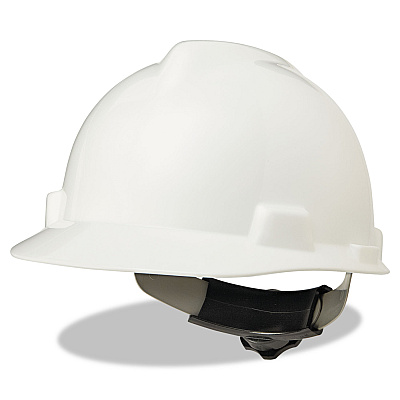 MSA V-Gard Hard Hat, Vented, Front Brim, Fas-Trac III Ratchet Suspension, One Size Fits Most (6.5 to 8), White (475358)
