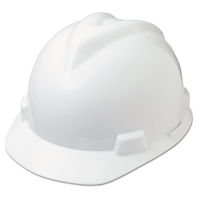 MSA V-Gard Hard Hat, Vented, Front Brim, Fas-Trac III Ratchet Suspension, One Size Fits Most (6.5 to 8), White (475358)