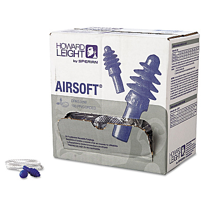 Howard Leight by Honeywell DPAS-30W AirSoft Multiple-Use Earplugs, 27NRR, White Nylon Cord, BE, 100 Pairs