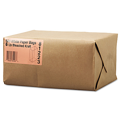 General Grocery Paper Bags, #6 Size, 6" x 3.63" x 11.06", White, 500/Bundle (BAGGW6500)