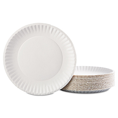 AJM Packaging Paper Plates, 9" dia, White, 100/Pack (AJMPP9GRAWHPK)