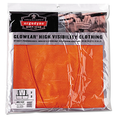 ergodyne GloWear 8210Z Class 2 Economy Vest, Polyester Mesh, Zipper Closure, Large to X-Large, Orange (EGO21045)