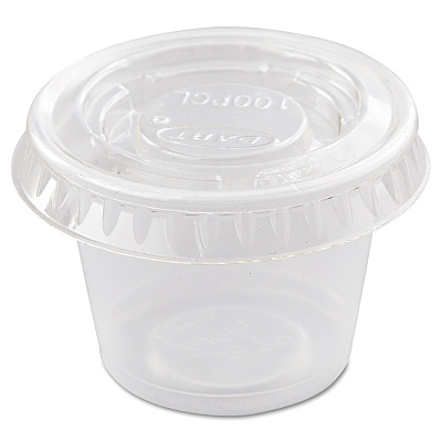 Dart Portion/Souffle Cup Lids, Fits 0.5 oz to 1 oz Cups, PET, Clear, 125 Pack, 20 Packs/Carton (DCCPL100N)