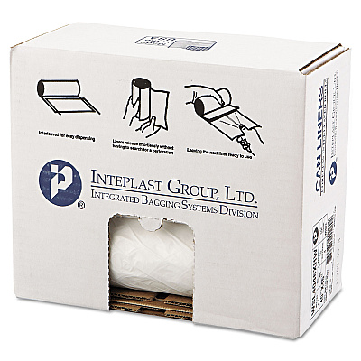 Inteplast Group Low-Density Commercial Can Liners, 45 gal, 0.8 mil, 40" x 46", White, Interleaved Roll, 25 Bags/Roll, 4 Rolls/Carton (IBSSL4046XHW)