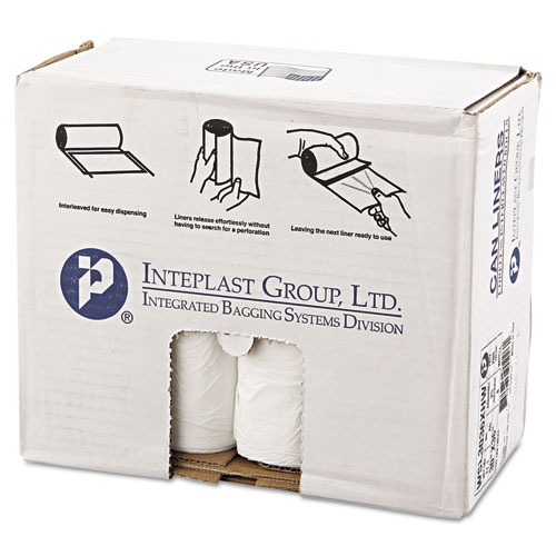 Inteplast Group Low-Density Commercial Can Liners, 30 gal, 0.8 mil, 30" x 36", White, 25 Bags/Roll, 8 Rolls/Carton (SL3036XHW)