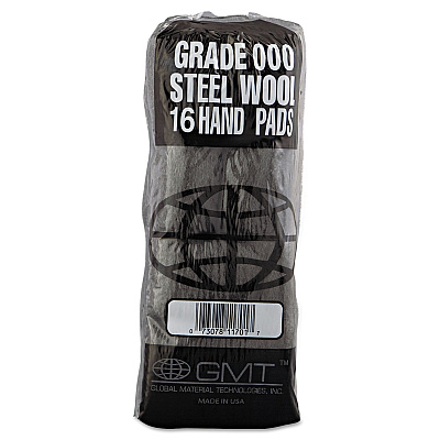 GMT Industrial-Quality Steel Wool Hand Pads, #000 Extra Fine, Steel Gray, 16 Pads/Sleeve, 12 Sleeves/Carton (GMA117001)