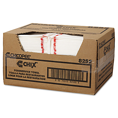 Chix Food Service Towels, Cotton, 13 x 21, White/Red, 150/Carton (CHI8252)